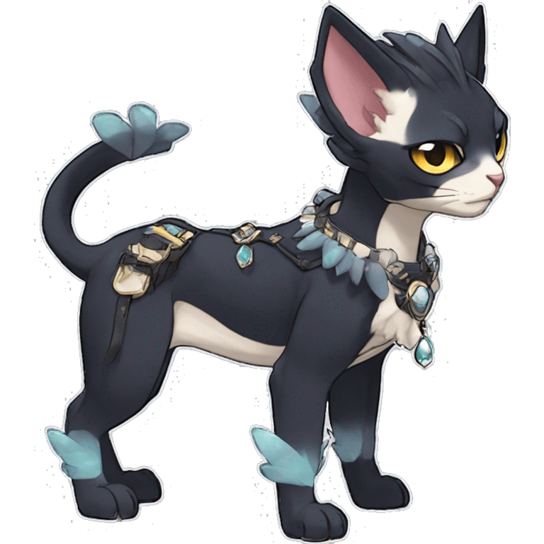 cool punk kawaii anime edgy distinguished pretty elegant beautiful fantasy black ethereal nargacuga-Noivern-sphynx-Quiana-Fakemon collar harness jewels full body emoji