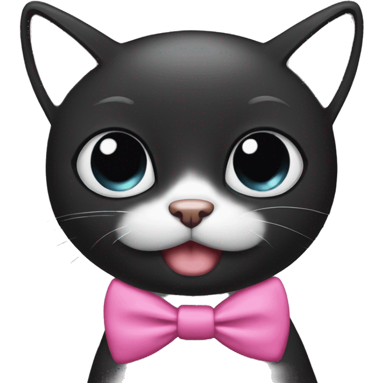 female black cute cat with big eyes and pink bow tie crying emoji