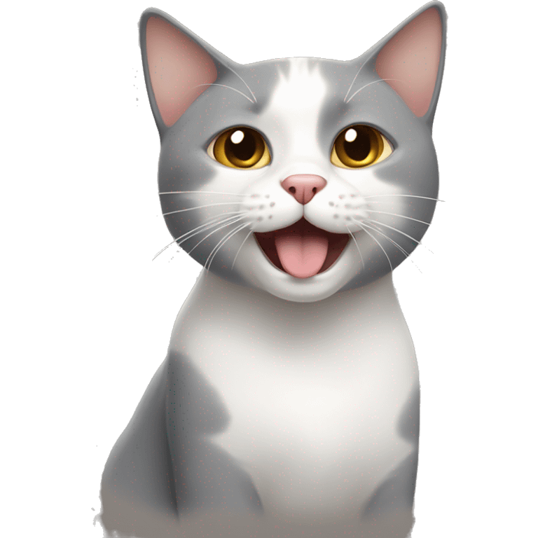 grey-white cat with brown face stocking out tongue emoji