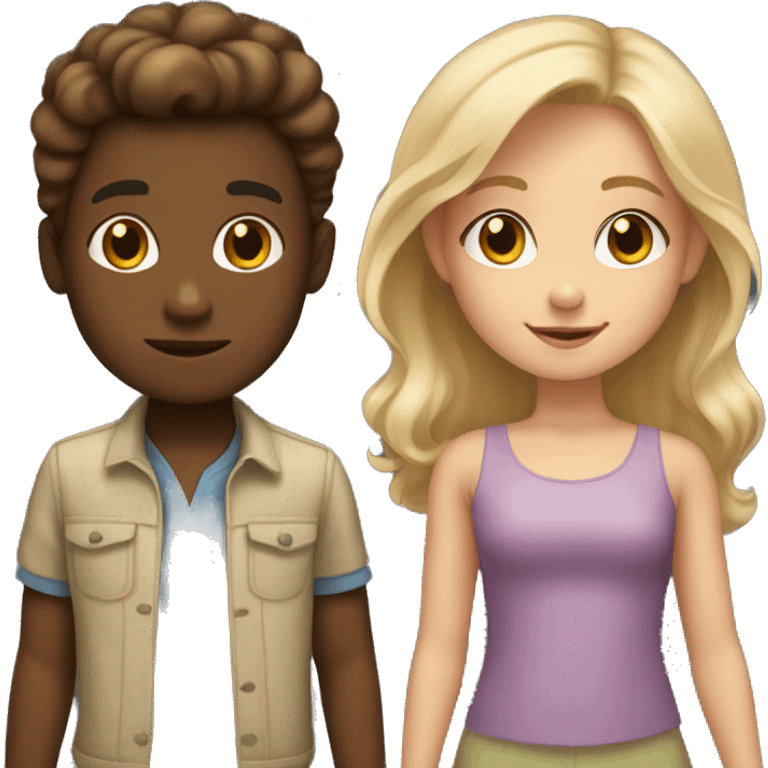  blonde boy and girl with brown hair and a brown skin kid emoji