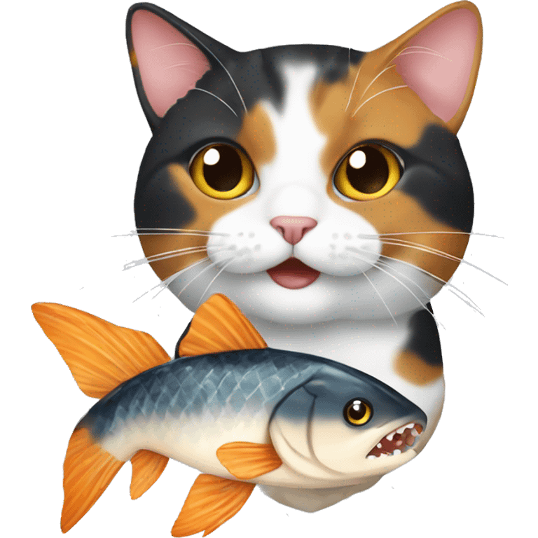 Calico-cat eating fish emoji