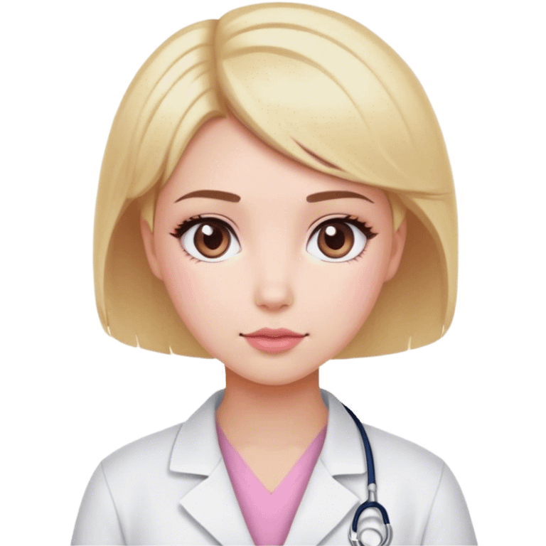 blonde girl with short hair, white skin, pink blush, she will be a veterinarian and brown eyes emoji