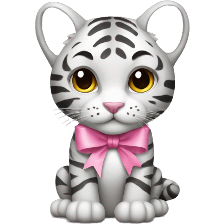 Gray tiger patern cat with pink ribbon emoji