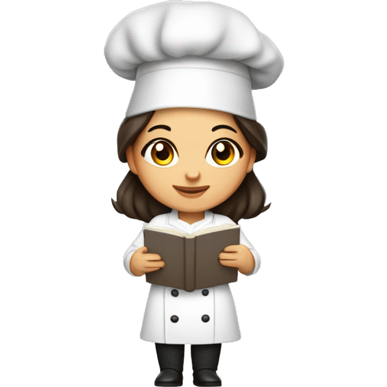 Uzbek cute female chef with cookbook and dark brown hair and brown eyes emoji