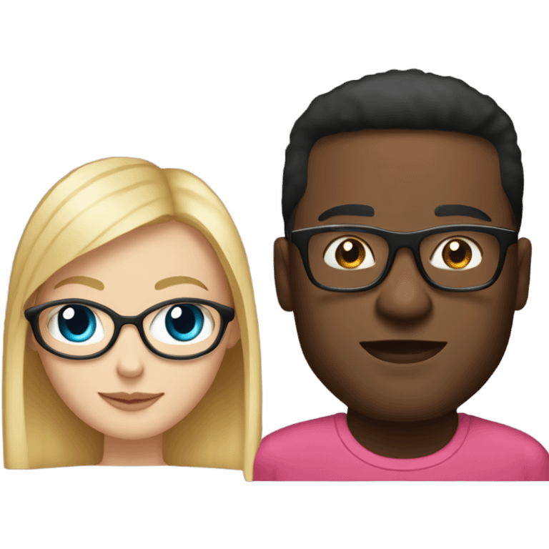 White woman with long blonde hair wearing a pink dress and diamond necklace next to a black guy with glasses wearing a red shirt emoji