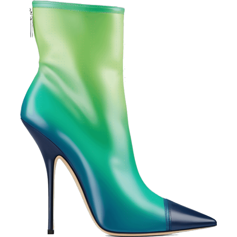 Realistic isolated top view of a pair of light teal,green,navy blue ombre Jimmy Choo stiletto high heel boots. emoji