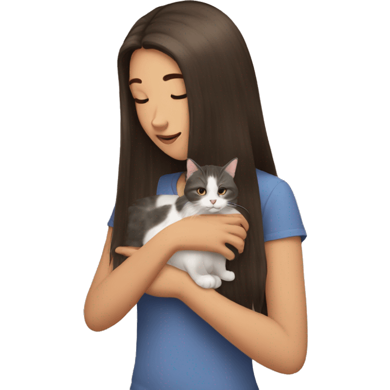 Long hair girl petting a cat emoji