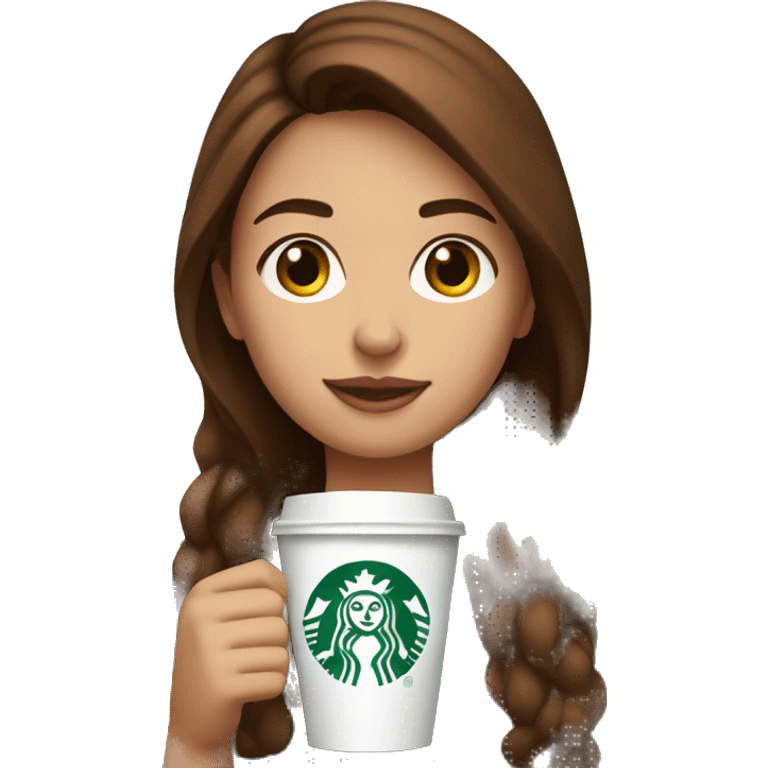 girl with brown hair drinking starbucks emoji