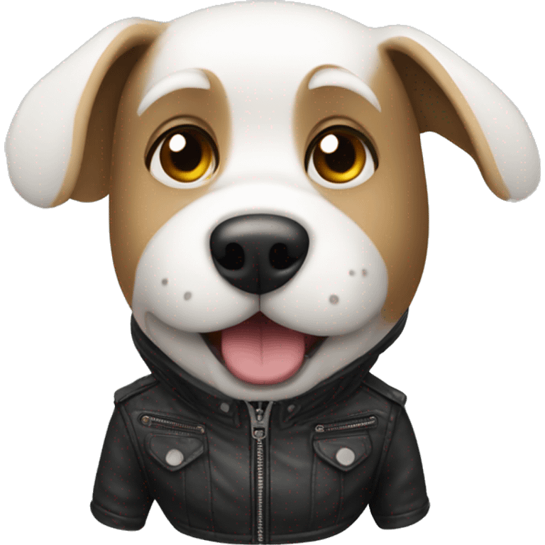 white dog wearing a leather jacket  emoji