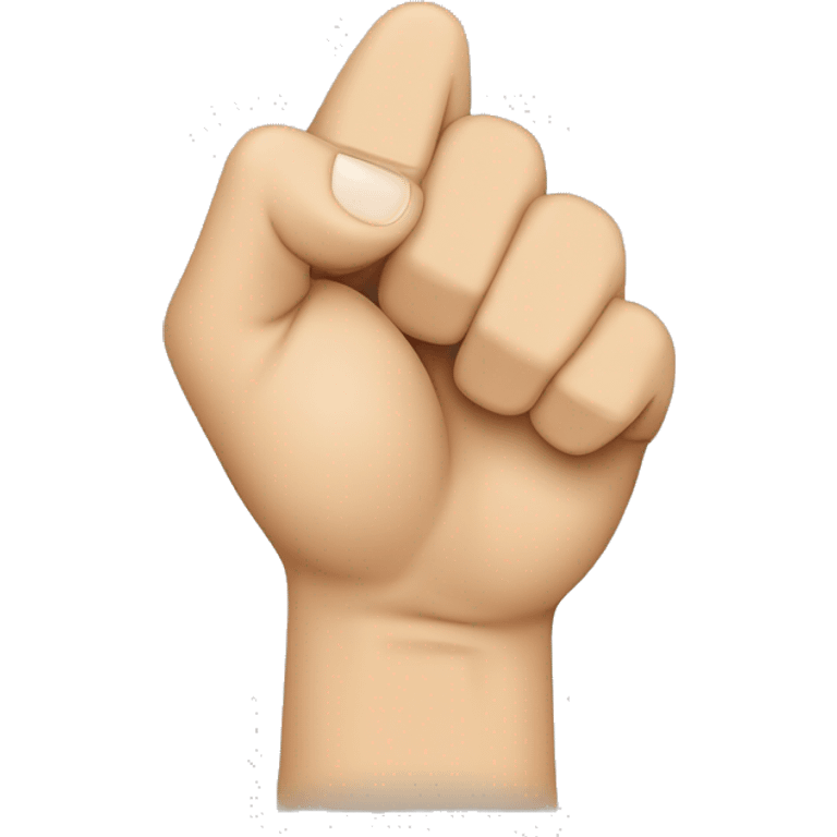 making a fist with the hand, then tucking the thumb between the index and middle fingers. Specifically, the thumb is placed so that it is sandwiched between the two fingers, with its tip partially protruding from the opposite side of the fist emoji