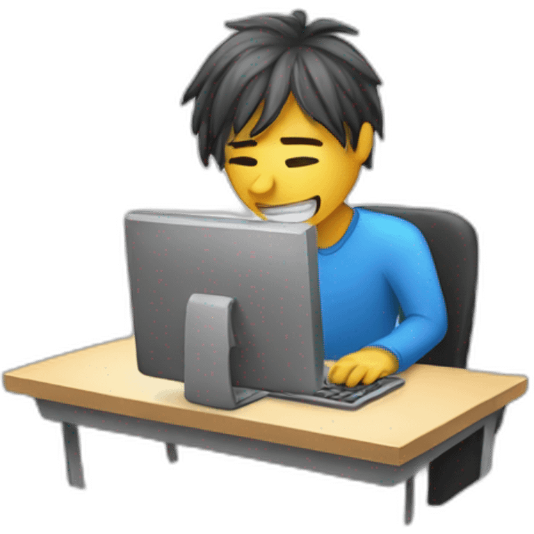 Someone who is sweating while struggling to smile while working at their computer emoji