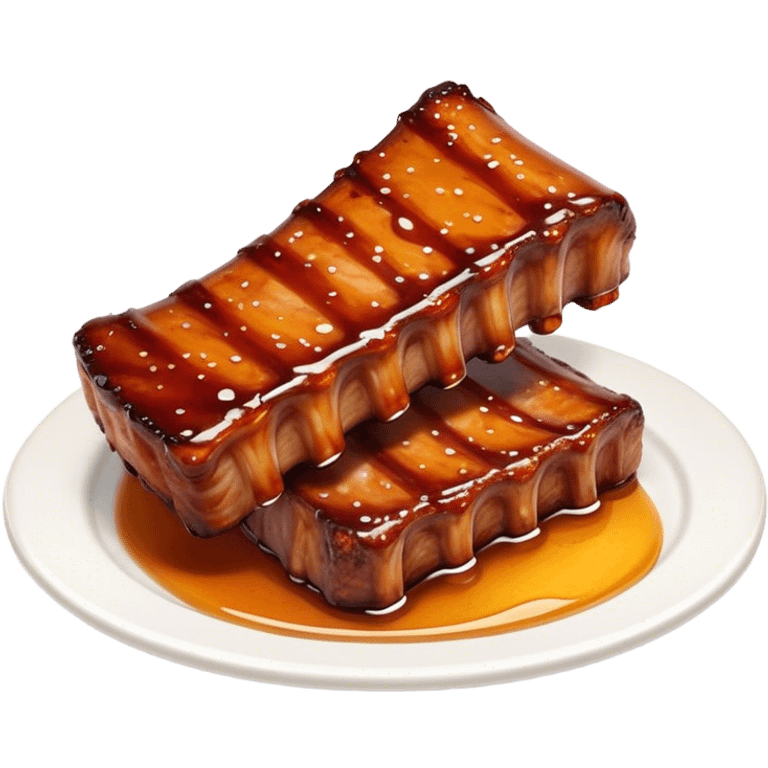 Honey Glazed BBQ Ribs Cinematic Realistic Honey Glazed BBQ Ribs Dish Emoji, depicted as a small portion of tender, honey-glazed ribs with a sticky, smoky finish, rendered with rich textures and warm, dynamic lighting. emoji