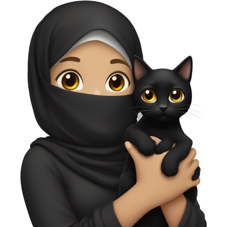 girl with black hijab holding black cat emoji