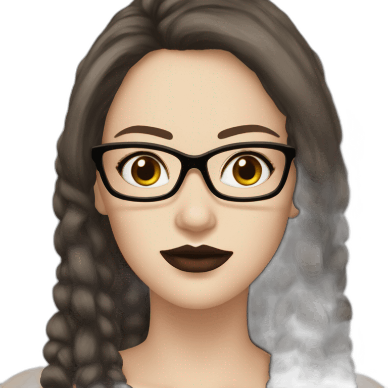 Sexy-Caucasian-woman-goth-long-brown-hair-dark-brown-eyes-glasses-plus-size-upturned-nose emoji