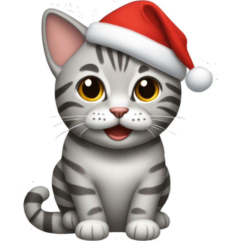 Light gray tabby dressing like Santa emoji