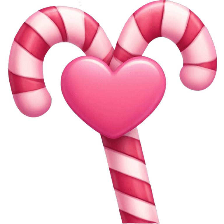 Smiling pink candy cane with a cute bow and tiny heart details emoji