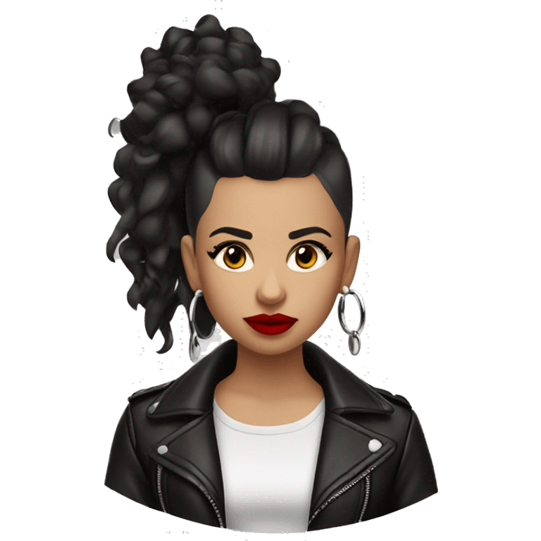 Hispanic girl Mohawk leather jacket hoop earrings red lipstick  emoji