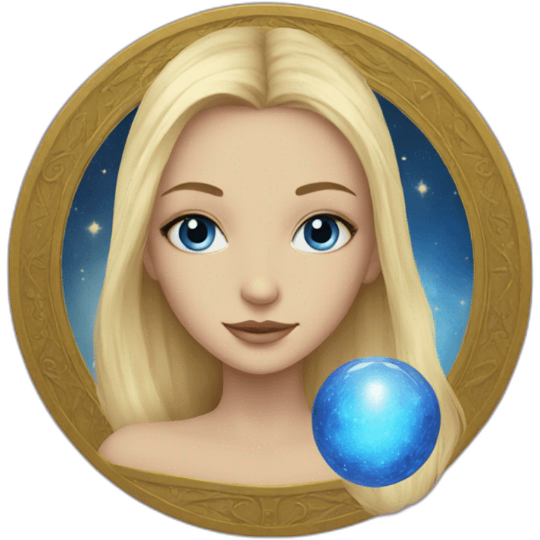 Blonde girl with blue eyes with tarot emoji