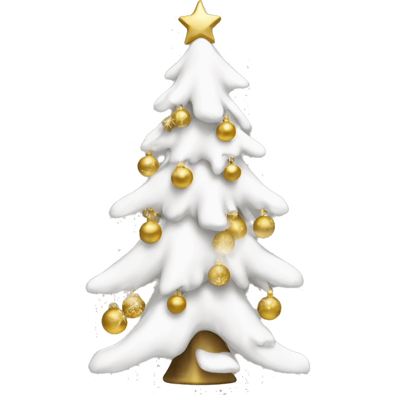 snow christmas tree with white and gold decorations emoji