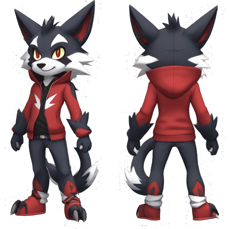 Edgy Cool Anthro Zoroark-Zangoose-Litten Fakemon Fursona Hoodie Full Body emoji