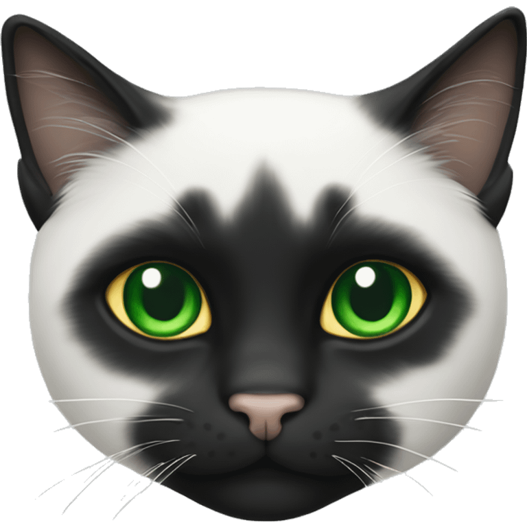 Create a cat with Green eyes and black Haar and white dreckelst emoji