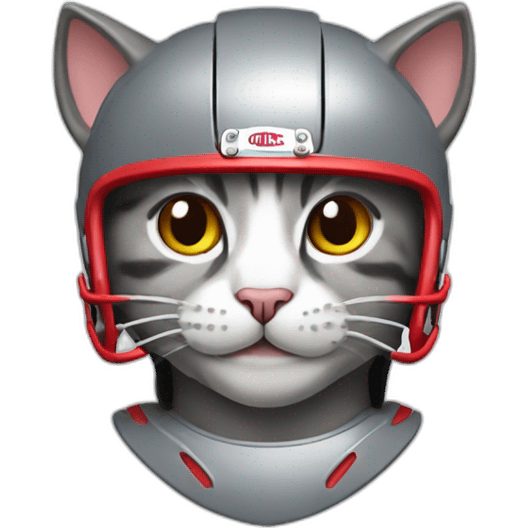 grey cat wearing a Kansas City Chiefs helmet emoji