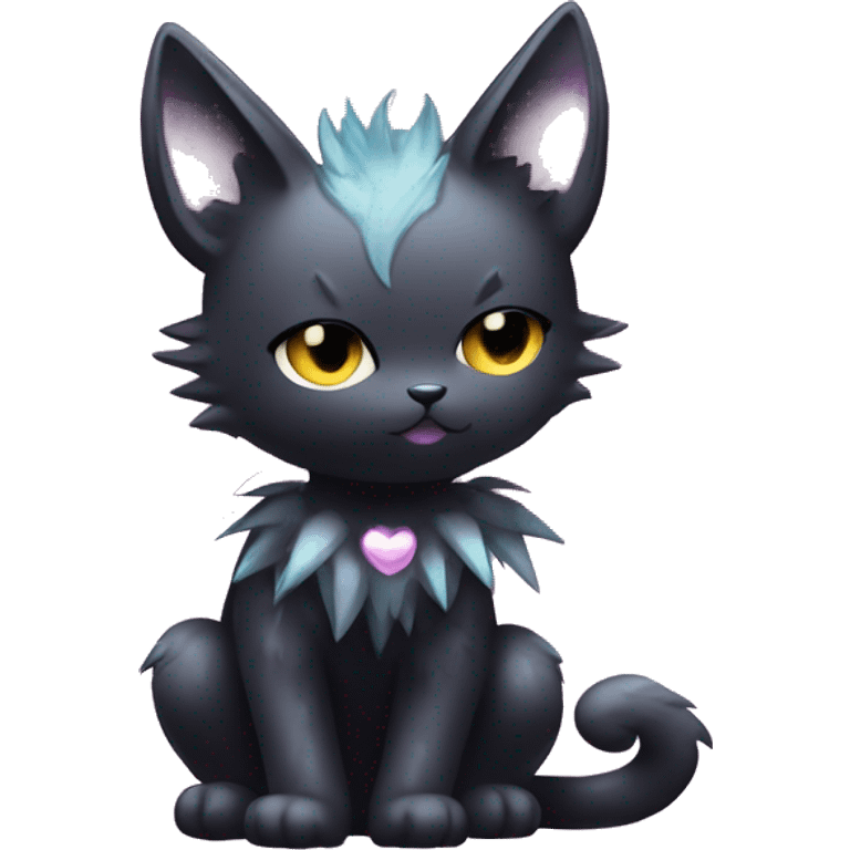 Shiny Cool Punk pastel Black beautiful ethereal fantasy Kawaii Sona Fakemon-cat-animal with edgy bat-wings-ears Full Body emoji