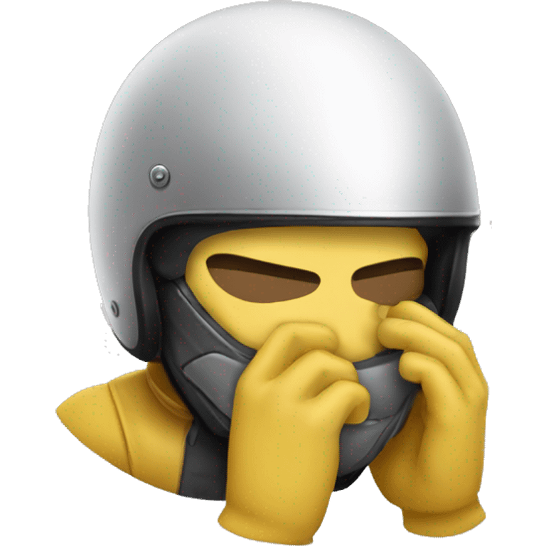 motorcycle helmet with hand facepalm covering face emoji