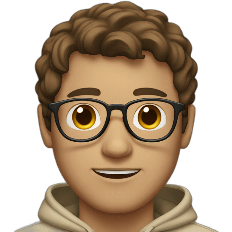 Man with Brown hair with glasses and beige hoodie emoji