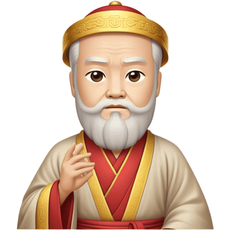 Cinematic Realistic Confucius Portrait Emoji, depicted as a wise ancient philosopher in traditional robes with a serene, contemplative expression, rendered with soft timeless textures and harmonious natural lighting that captures his enduring wisdom. emoji