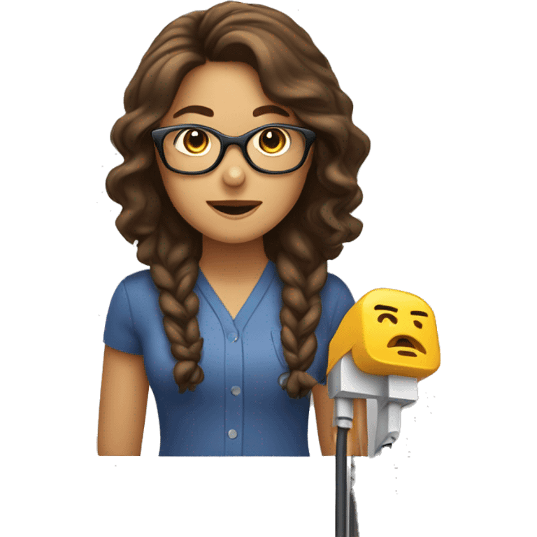 female, brown hair with glasses, is unplugging an extension cord. emoji