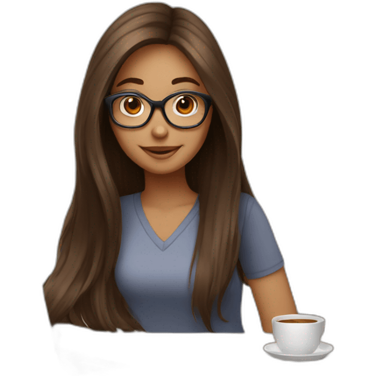 girl with long brown hair and big glasses working on laptop emoji