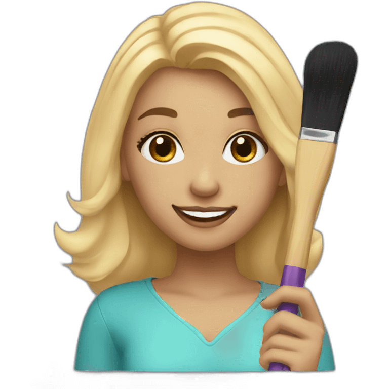 girl with blonde hair smiling with a makeup brush in her hand emoji