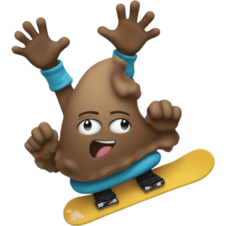 Poop emoji with arms on a snowboard  emoji