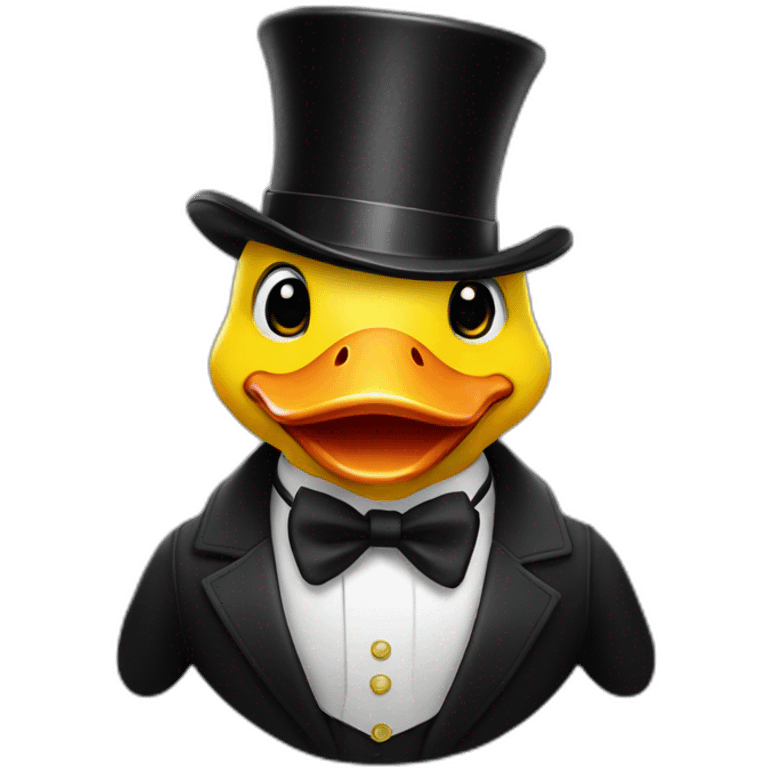 surprised yellow duck with a black millionaire suit and top-hat emoji