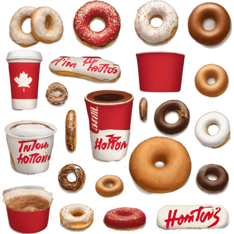 “Tim Hortons store with a red and white color scheme, featuring the classic Tim Hortons logo, a warm and welcoming design that represents a popular coffee and donut shop.” emoji