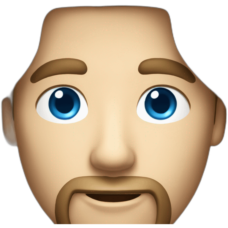 man with brown long hair, a beard and blue eyes holding an iphone emoji