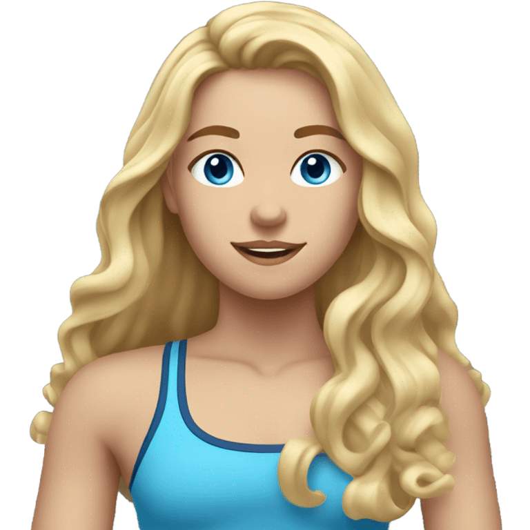 girl with long blonde wavy hair and blue eyes working out  emoji