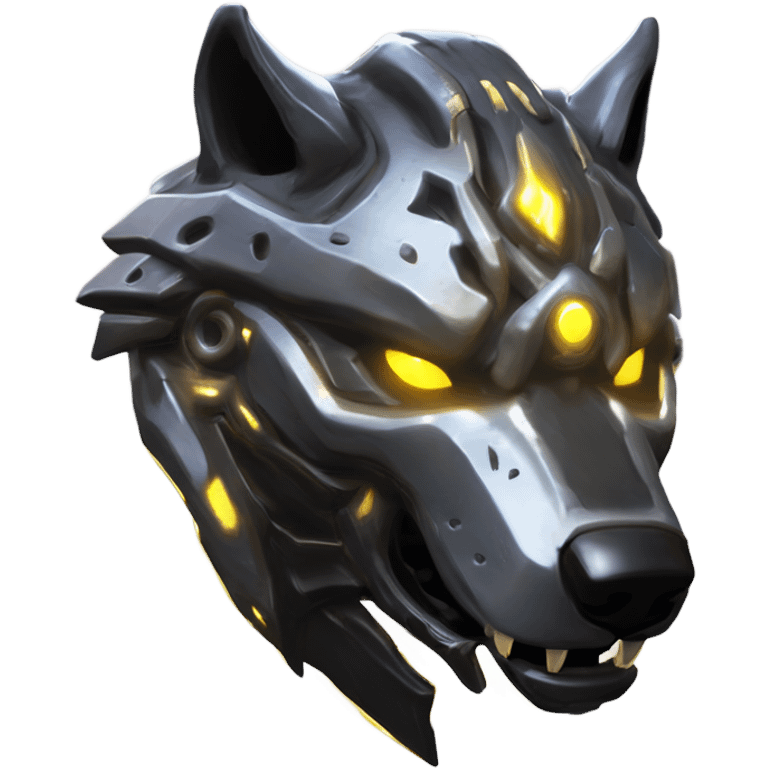 Warframe-inspired wolf Warframe with sleek biomechanical armor, a snarling wolf-like helmet, glowing eyes, and clawed gauntlets. Dark metallic colors with glowing energy lines, blending feral agility and deadly stealth.



 emoji