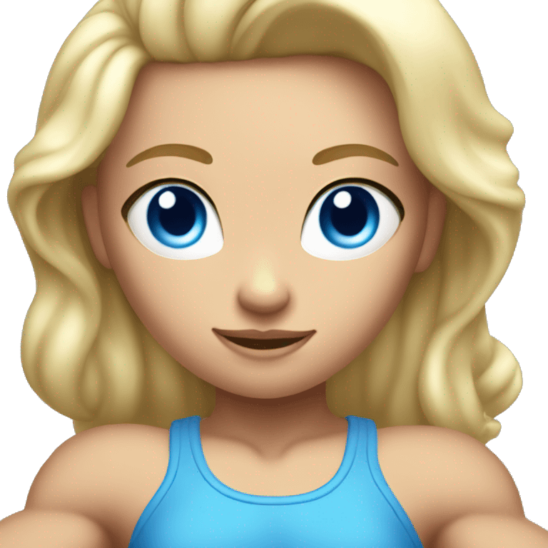 Strong muscle blonde girl blue eyes raising hand emoji