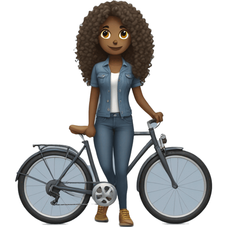 Curly long hair girl with bike emoji