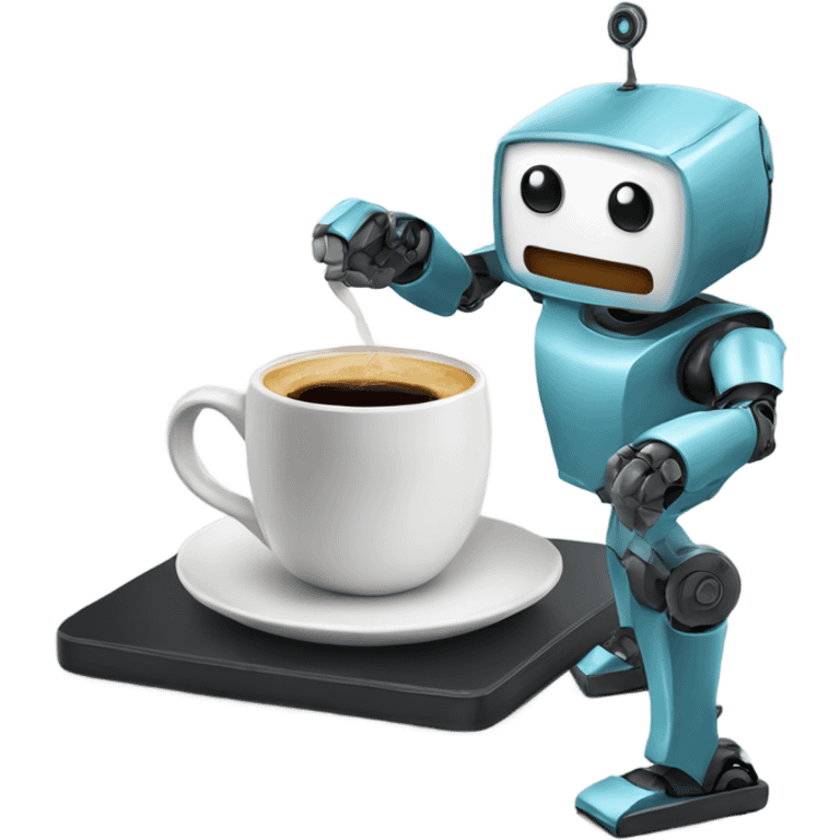 robot with a cup of coffee emoji