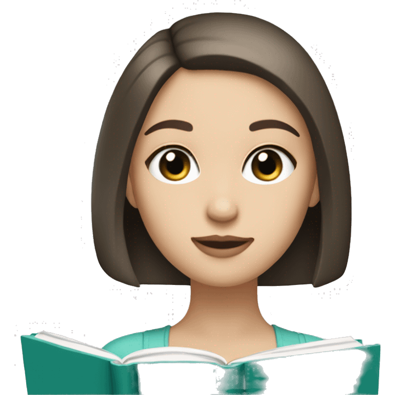 Brunette Girl with a straight bob and pale skin tone and teal eyes reading a book  emoji