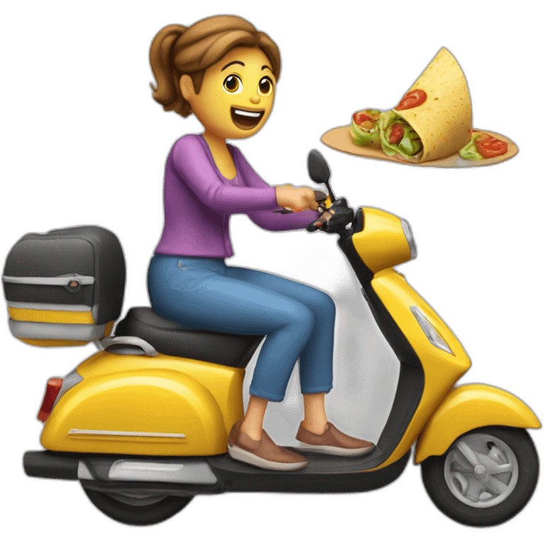 Une mamie sur un scooter qui mange un tacos emoji