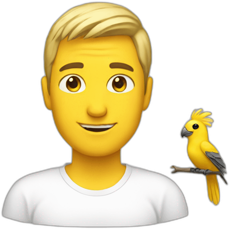 a white man with a yellow cockatiel bird emoji