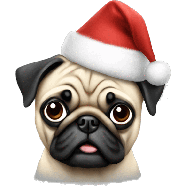 Pug wearing a Christmas hat emoji