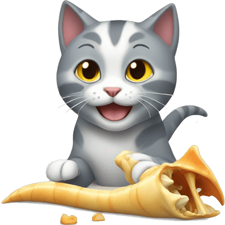 Cat eating dinosaur bones emoji