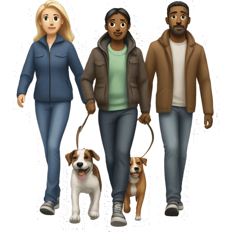 Man and woman walking two dogs  emoji