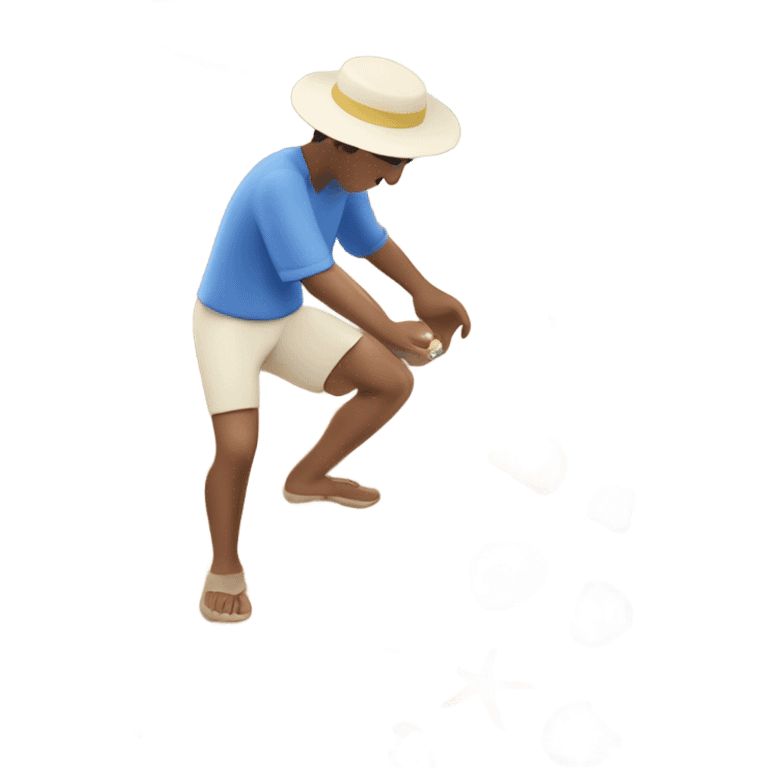 A person (🧑‍🦯) bending down to collect seashells (🐚) along the shore, with an array of colorful seashells scattered around their feet. The ocean is calm in the background, symbolizing exploration, nature, and finding treasures along the coast. emoji