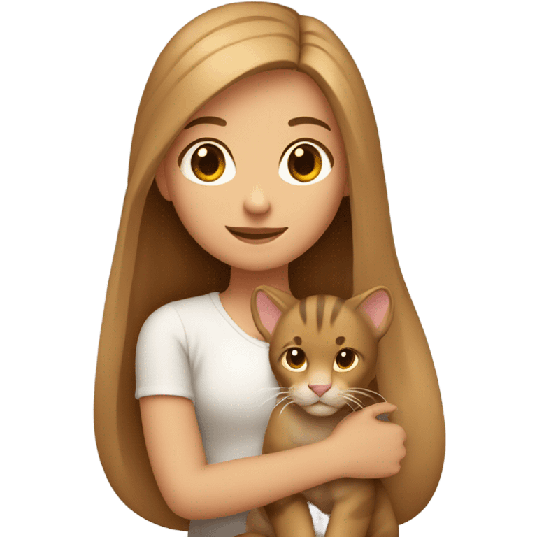 A girl with long straight light brown hair holding her big cat. emoji